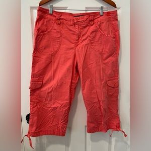 Gloria Vanderbilt Women Size16 High Rise CaprisCargo Orange Logo Pockets Stretch